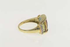 10K Yellow Gold Faceted Rainbow Diamond Statement Band Ring