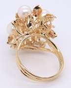 Handsome Yellow Gold 5 Pearl Cocktail Ring