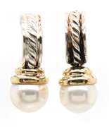 David Yurman Cultured Pearl Two Tone Drop Earrings