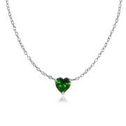 Sterling Silver Small Dainty Simulated Emerald Heart Choker Necklace