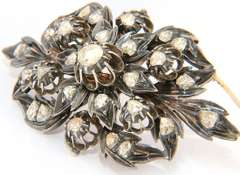 Antique Sterling Silver Rose Cut Diamond Brooch