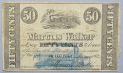 50 Cent Marcus Walker Franklin Louisiana Jan 1862 Note