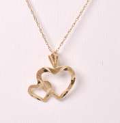 Double Heart Pendant & Chain in 14KT