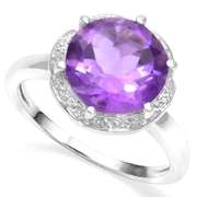 3.51 CT AMETHYST & DIAMOND 925 STERLING SILVER RING
