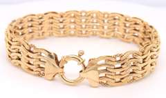Handsome Yellow Gold High Polished and Textured Wave Wide Bracelet