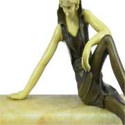 Nude Sexy Girl Sitting on Marble Base Bronze Statue