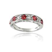 Sterling Silver 1.25ct Created Ruby & White Sapphire Half-Eternity Band Ring