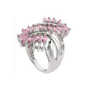 Sterling Silver Pink CZ Filigree Leaf and Vine Ring