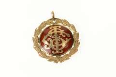14K Yellow Gold Enamel Victorian Reversible Monogram CIS Pendant