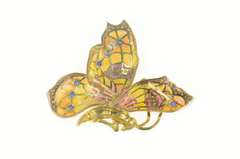 18K Yellow Gold 1.40 Ctw Diamond Sapphire Enamel Butterfly Pin/Brooch