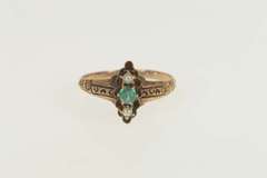 10K Yellow Gold Victorian Sim. Emerald Seed Pearl Engagement Ring