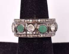 Elegant 0.85CTW Diamond & Natural Emerald Ring in Gold Plated Sterling Silver
