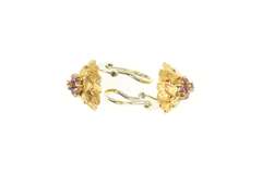 18K Yellow Gold Ornate Retro Rhodolite Garnet Heart Clip Earrings