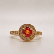 14kt Gold, Orange Garnet, & Diamond Halo Ring