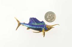 18K Yellow Gold Diamond Ornate Enamel Marlin Statement Pin/Brooch
