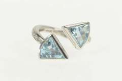 18K White Gold Blue Topaz Diamond Arrow Wrap Bypass Ring