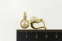 18K Yellow Gold Pearl CZ Accent Classic Statement Dangle Earrings