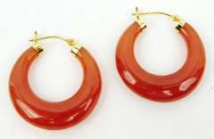 Vintage 14K Red Jade Hoop Earrings