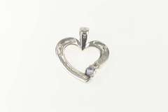 14K White Gold Diamond Tanzanite Accent Curvy Heart Love Pendant