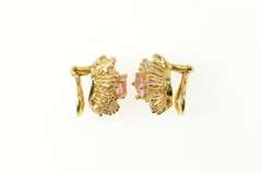 14K Yellow Gold Pink & White CZ Ballerina Clip Back Earrings