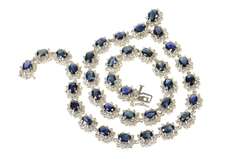 14K White Gold 36.12 Ctw Natural Sapphire Diamond Halo Necklace