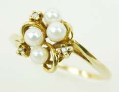 Vintage Pearls & Diamonds 10K Gold Ring, Size 8.25