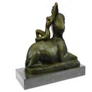 French Nude Nymph Resting on Sphinx Bronze Sculpture
