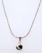 Vintage Sterling Silver Black onyx Heart Shaped Pendant on Chain