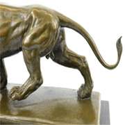 African Lion Bronze Sculpture on Marble Base Figure