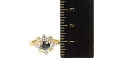 14K Yellow Gold Natural Sapphire Cluster Accent Halo Ring
