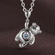 Cute Hanging Teddy Bear Dancing Stone Silver Pendant