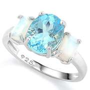 3 1/5 CT BABY SWISS BLUE TOPAZ & 1 1/5 CT CREATED FIRE OPAL 925 STERLING SILVER