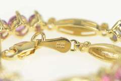 14K Yellow Gold Pink Topaz Amethyst Iolite Oval Link Tennis Bracelet