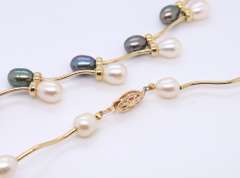 Favorite Black and White Pearl Swirl Yellow Gold Necklace