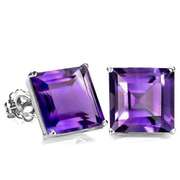 10K SOLID WHITE GOLD SQUARE SHAPE 6MM AMETHYST EARRING STUDS