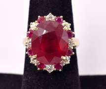 Ravishing Approx. 11.25CTW Ruby and 0.66CTW Diamond Ring in 14K Yellow Gold