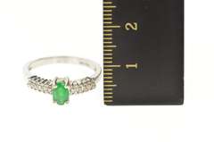 14K White Gold Oval Emerald Diamond Accent Engagement Ring