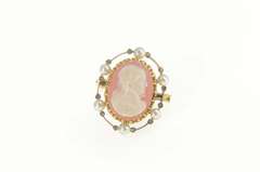 14K Yellow Gold Catherine De Medici Pearl Diamond Cameo Pin/Brooch