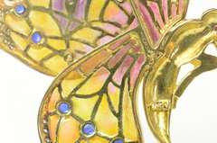 18K Yellow Gold 1.40 Ctw Diamond Sapphire Enamel Butterfly Pin/Brooch
