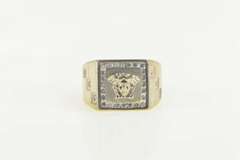 14K Yellow Gold Diamond Squared Medusa Greek Myth Ring