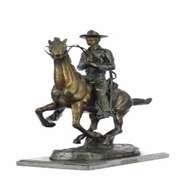 Trooper of the Plains Cowboy on Horse Bronze Sculpture