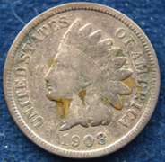 1908-S Indian Head Cent, Circulated.