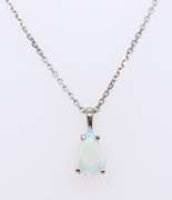 Stunning White Gold Pear opal Pendant on Chain