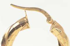 18K Rose Gold Grooved Twist Geometric Puffy Hoop Earrings