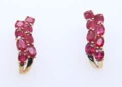 Fabulous Yellow Gold Double Row Ruby Earrings
