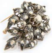 Antique Sterling Silver Rose Cut Diamond Brooch