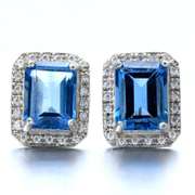 14kt White Gold Square Blue Topaz 4.4 Round Diamond 0.15 Round Moissanite 1.2