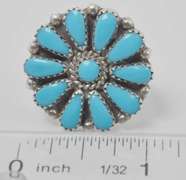 Turquoise Native American Large Flower Styled Sterling Silver Ring