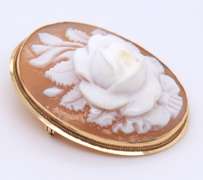 Vintage Italian Shell Carved Flower Cameo Pendant Pin