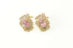 14K Yellow Gold Pink & White CZ Ballerina Clip Back Earrings